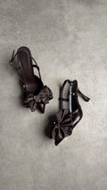 Acı Kahve Fiyonklu Slingback Topuklu Ayakkabı