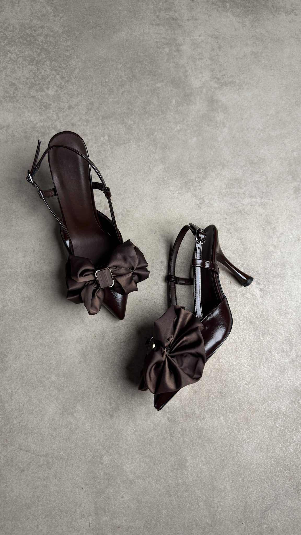 Acı Kahve Fiyonklu Slingback Topuklu Ayakkabı