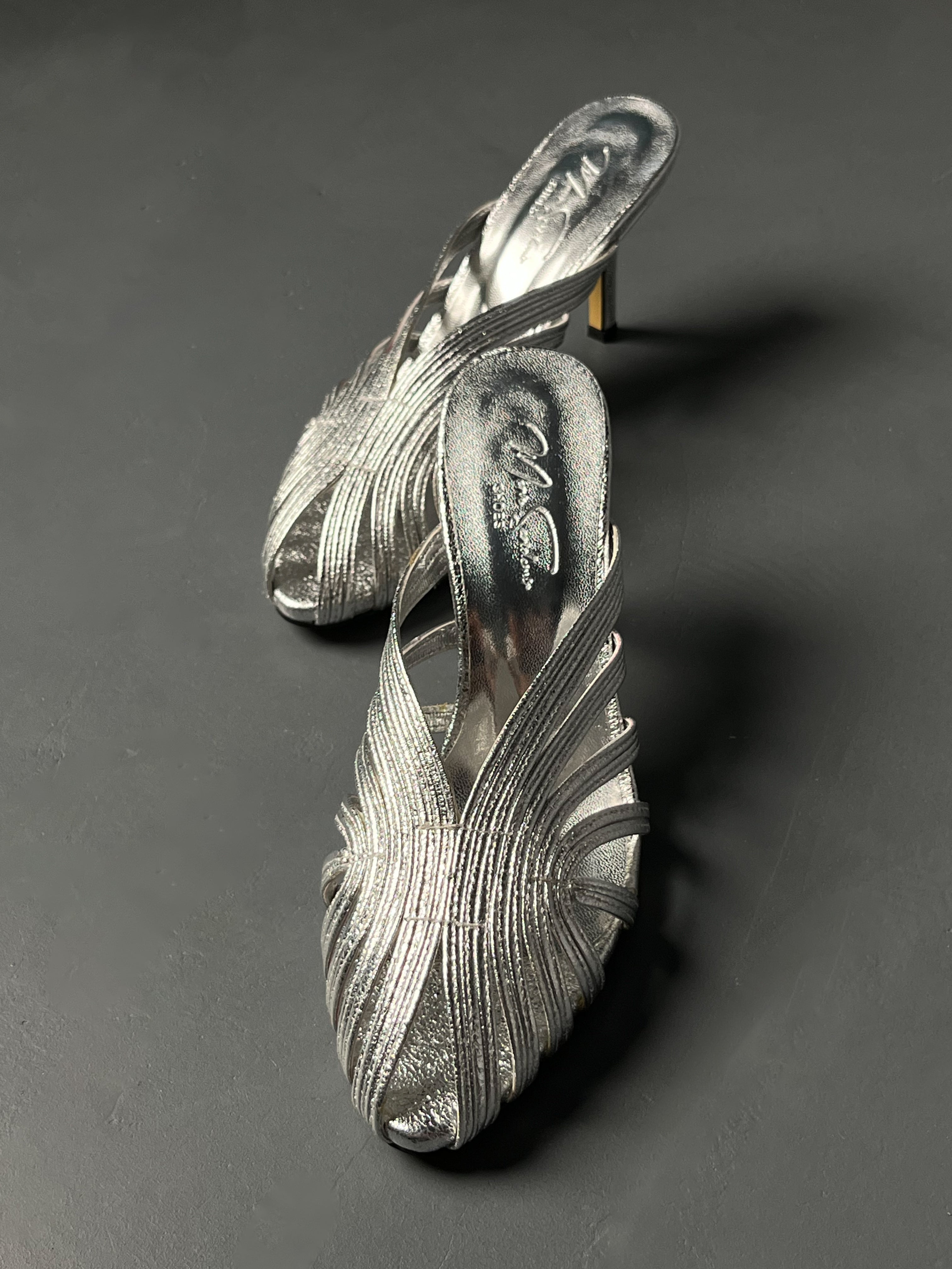 Gümüş İnce Bantlı Topuklu Terlik (8 cm)