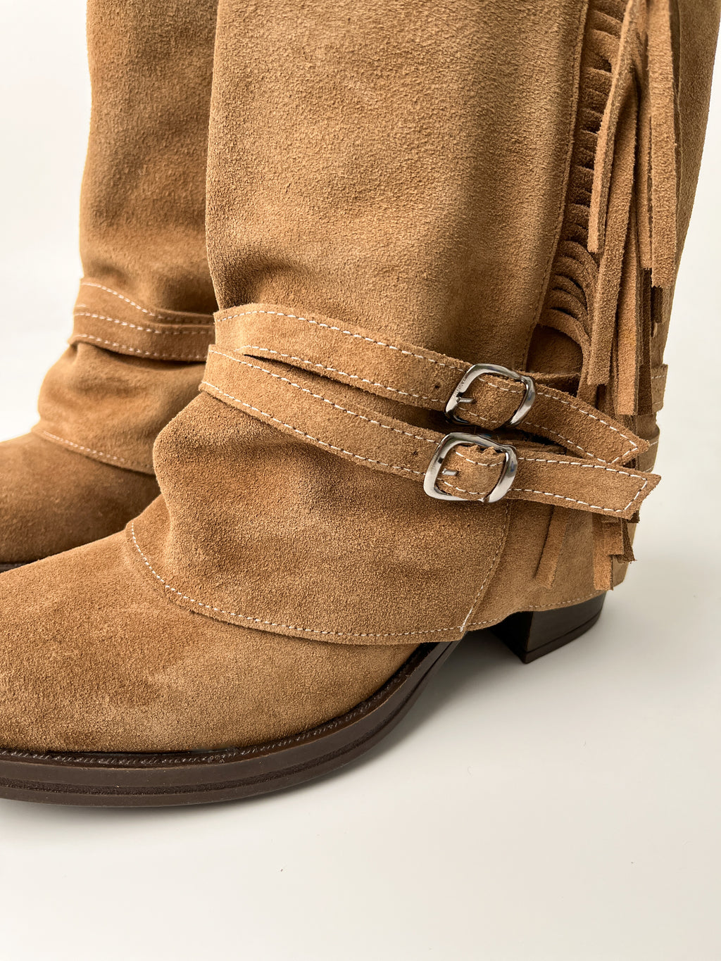 Camel Süet Tokalı Hakiki Deri Mini Bot – 7 cm Topuk