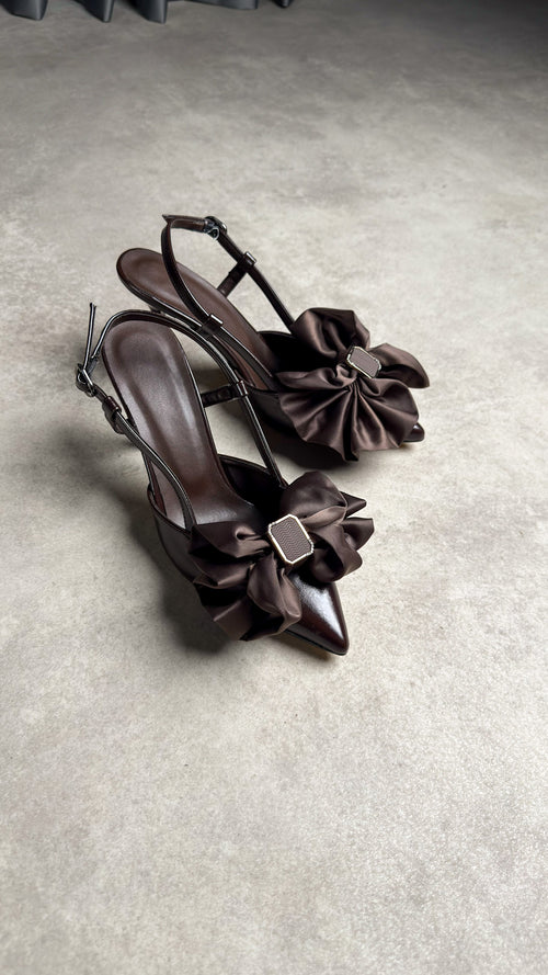 Acı Kahve Fiyonklu Slingback Topuklu Ayakkabı