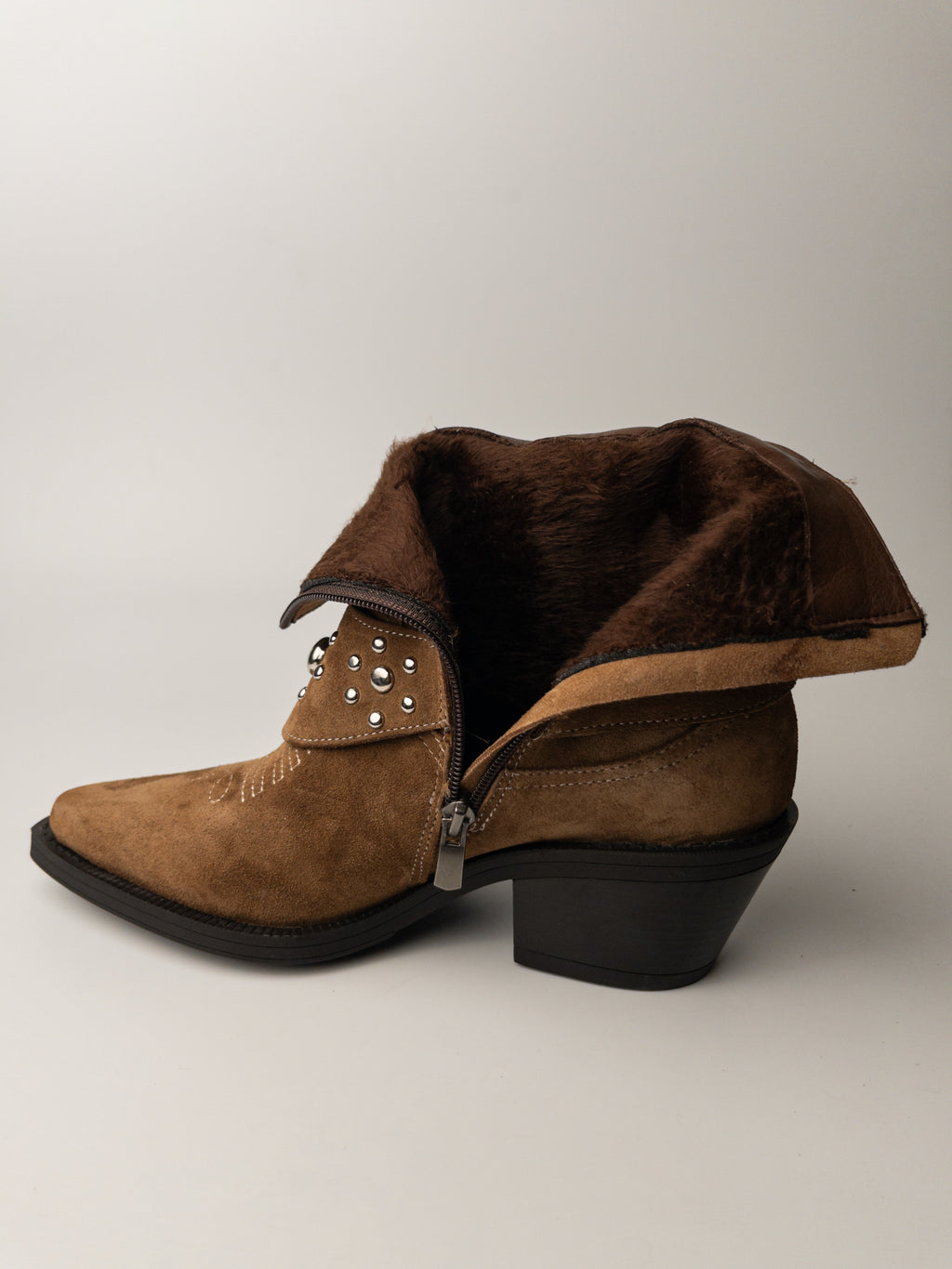 Camel Kürklü Hakiki Deri Western Bot – Stud Detaylı