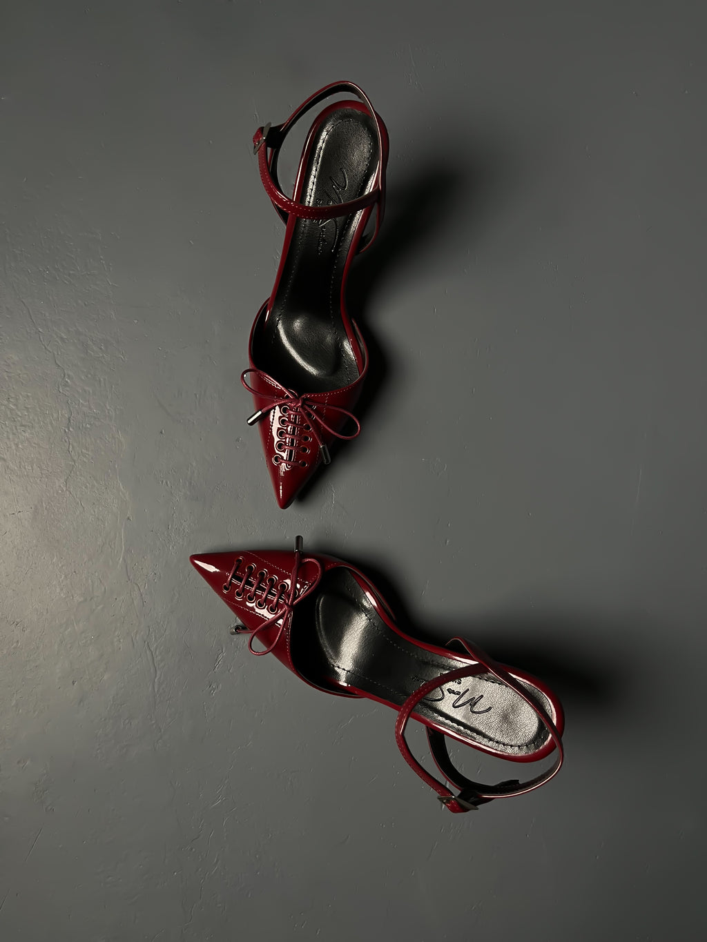 Bordo Rugan Bağcıklı Topuklu Ayakkabı