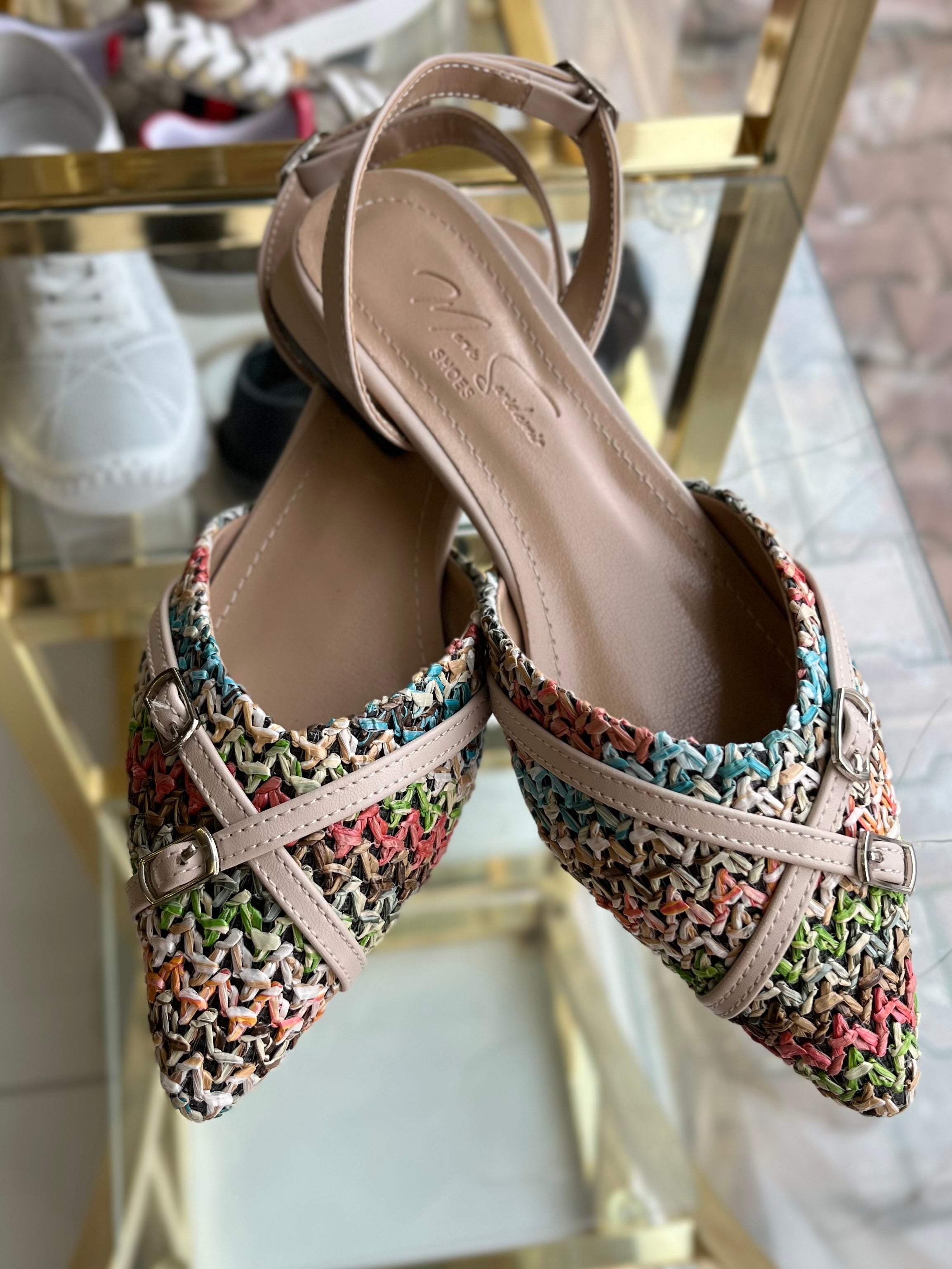 Hasır kemer detaylı topuklu ayakkabı