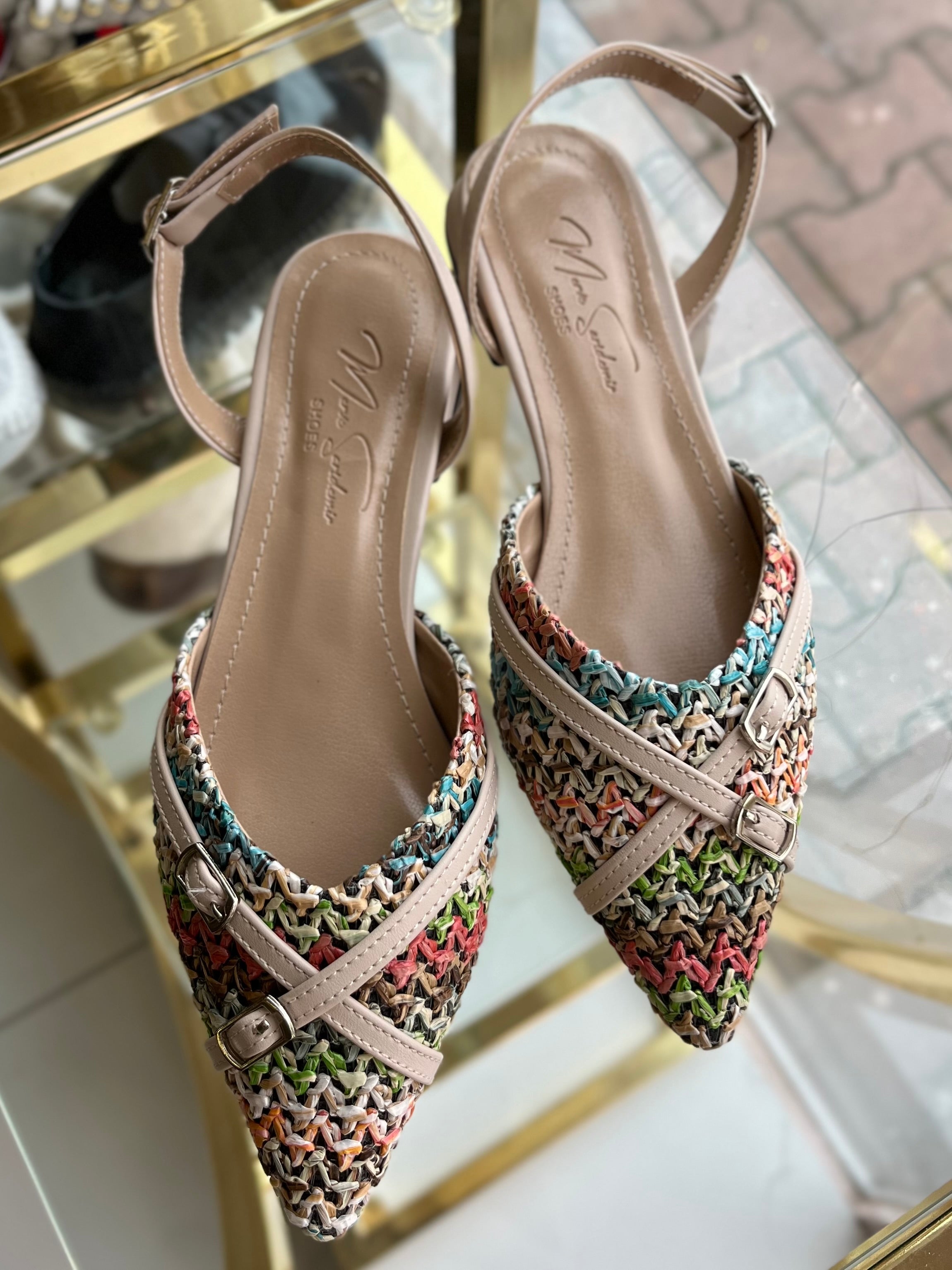 Hasır kemer detaylı topuklu ayakkabı