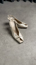Açık Krem Tokalı Slingback Kare Burun Ayakkabı