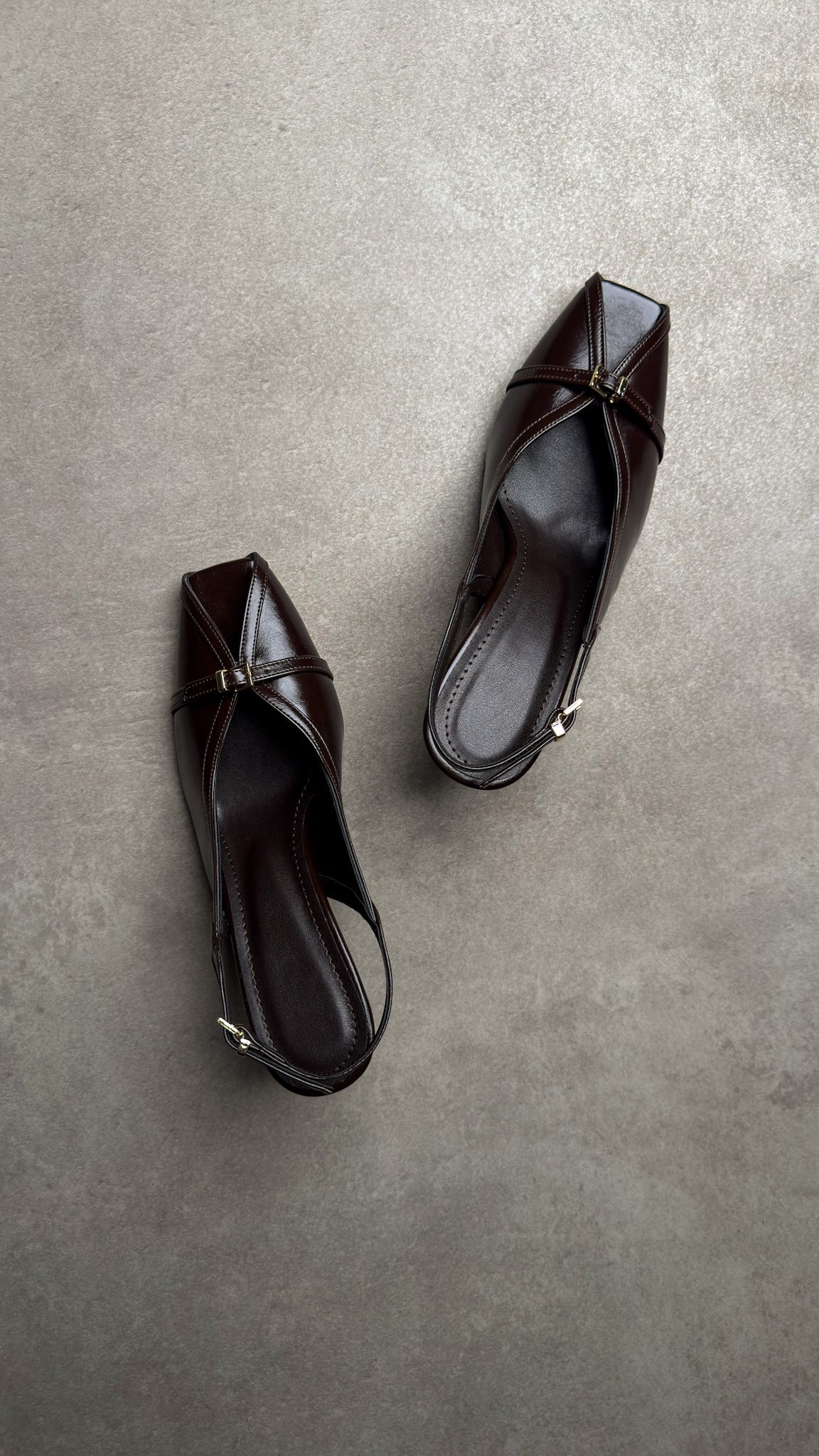 Acı Kahve Tokalı Slingback Kare Burun Ayakkabı