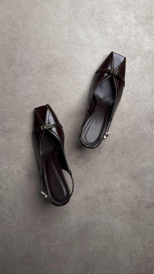 Acı Kahve Tokalı Slingback Kare Burun Ayakkabı