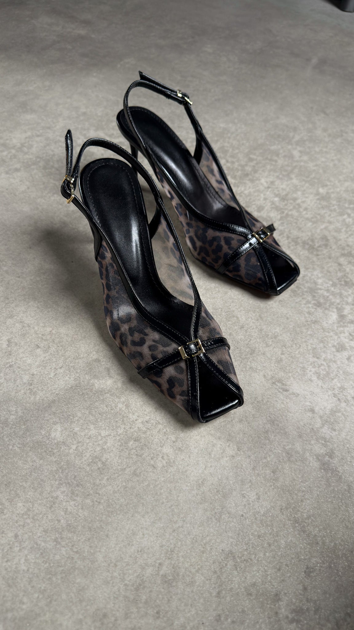 Leopar Desenli Tokalı Slingback Kare Burun Ayakkabı