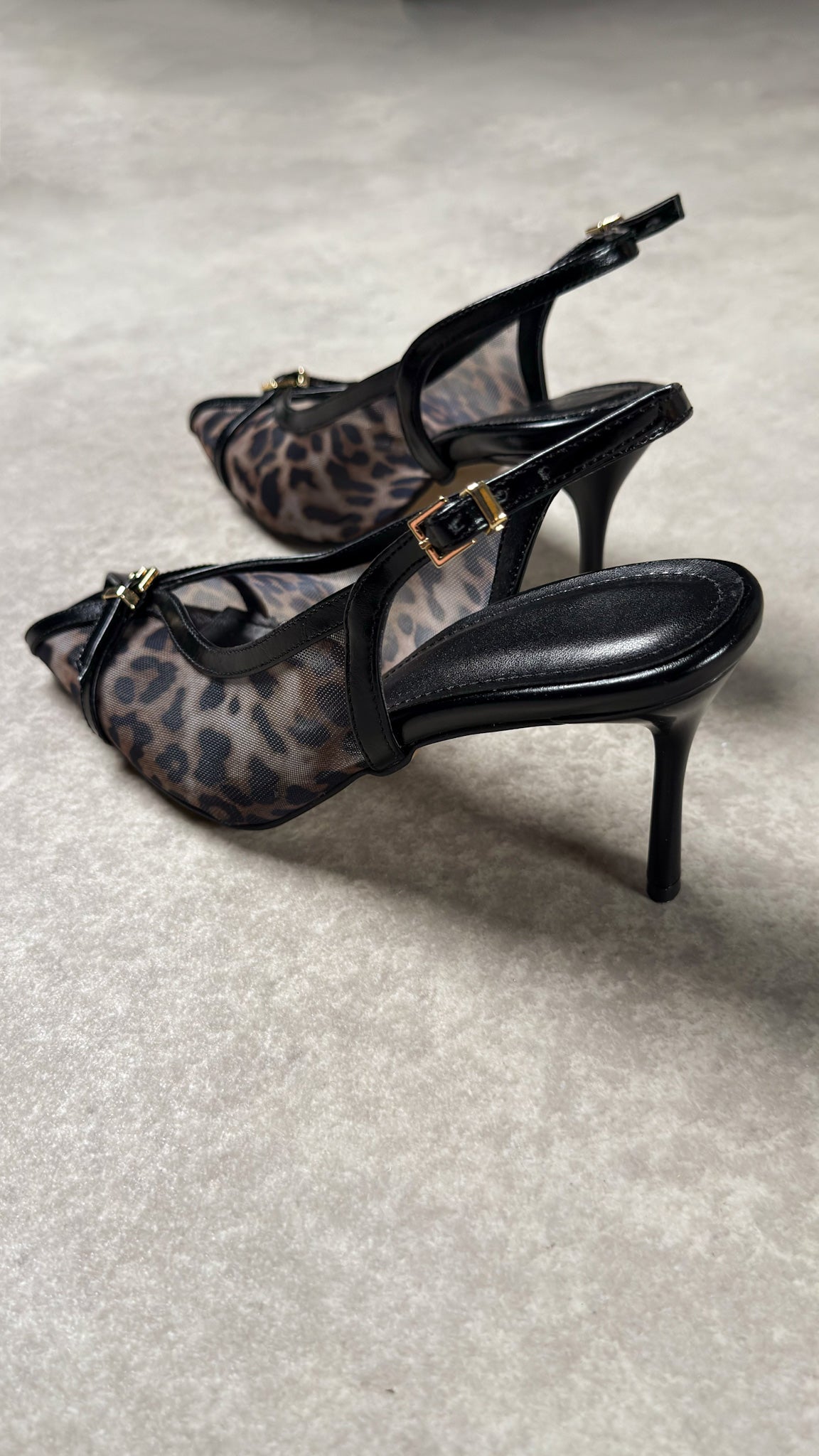 Leopar Desenli Tokalı Slingback Kare Burun Ayakkabı