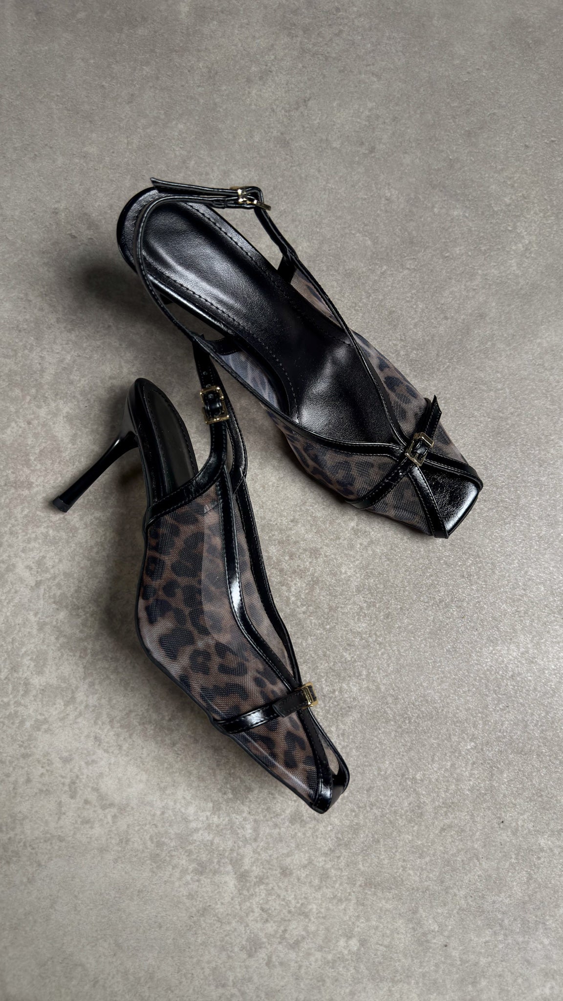 Leopar Desenli Tokalı Slingback Kare Burun Ayakkabı