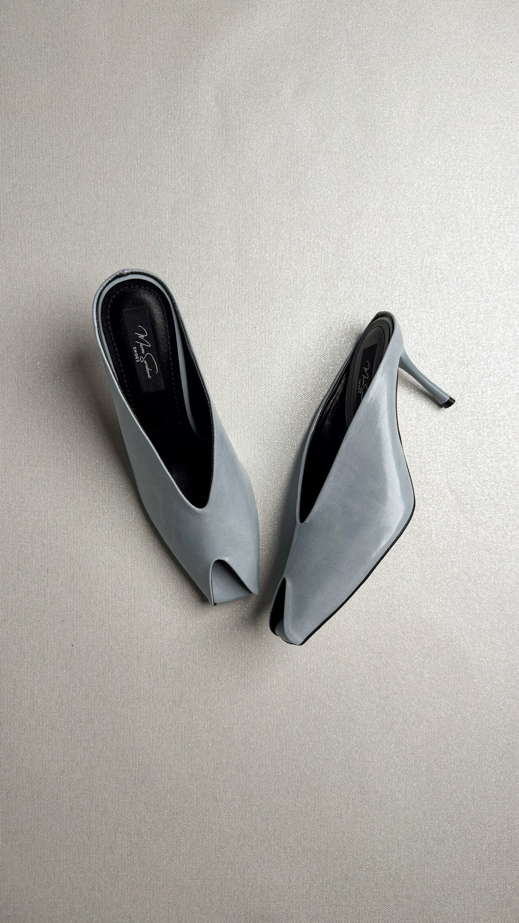 Buz Mavi Peep Toe İnce Topuklu Terlik