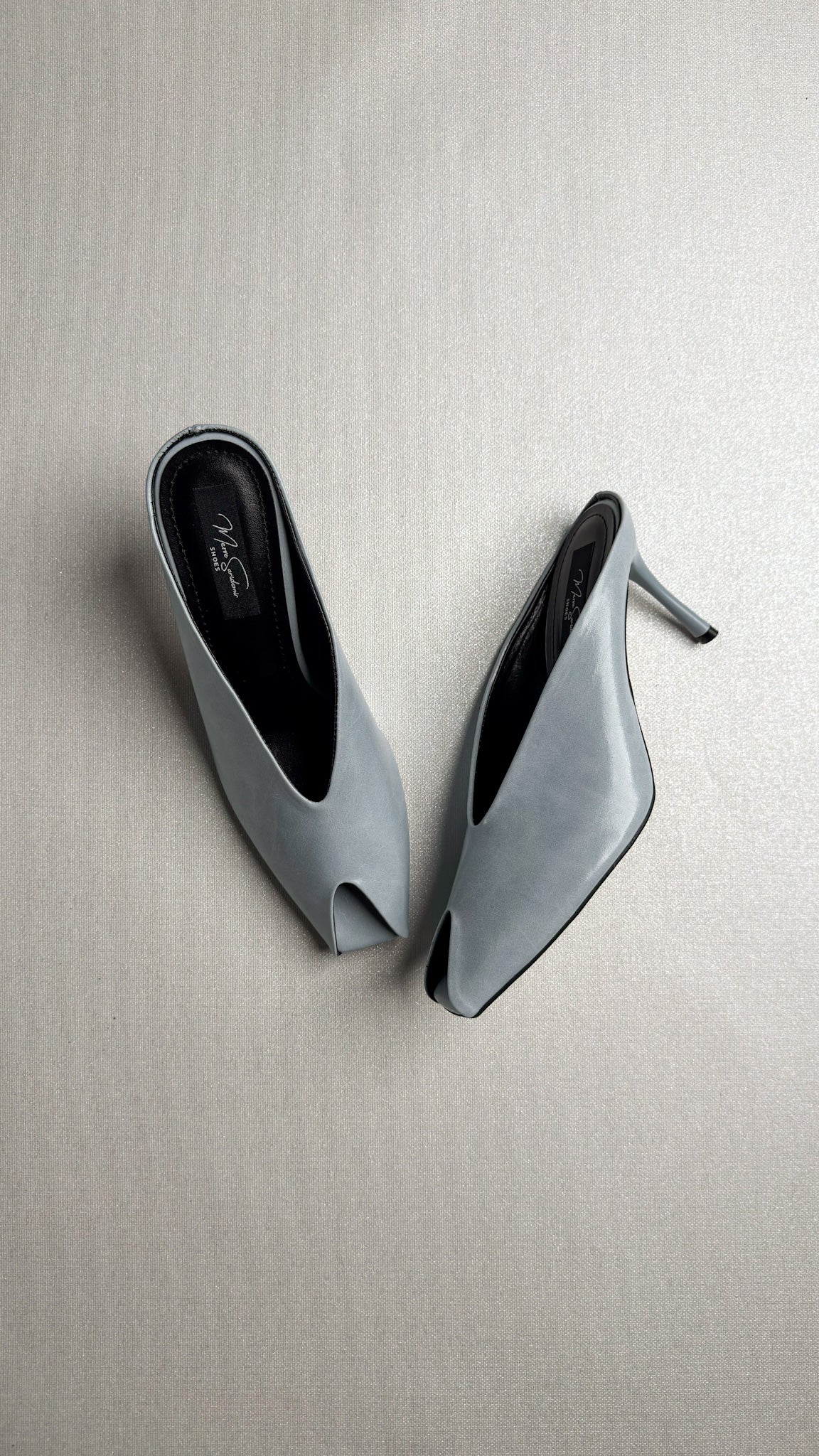 Buz Mavi Peep Toe İnce Topuklu Terlik