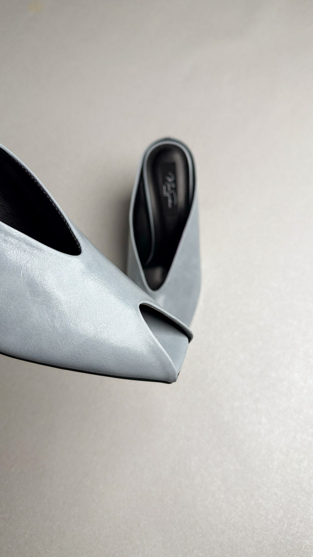 Buz Mavi Peep Toe İnce Topuklu Terlik