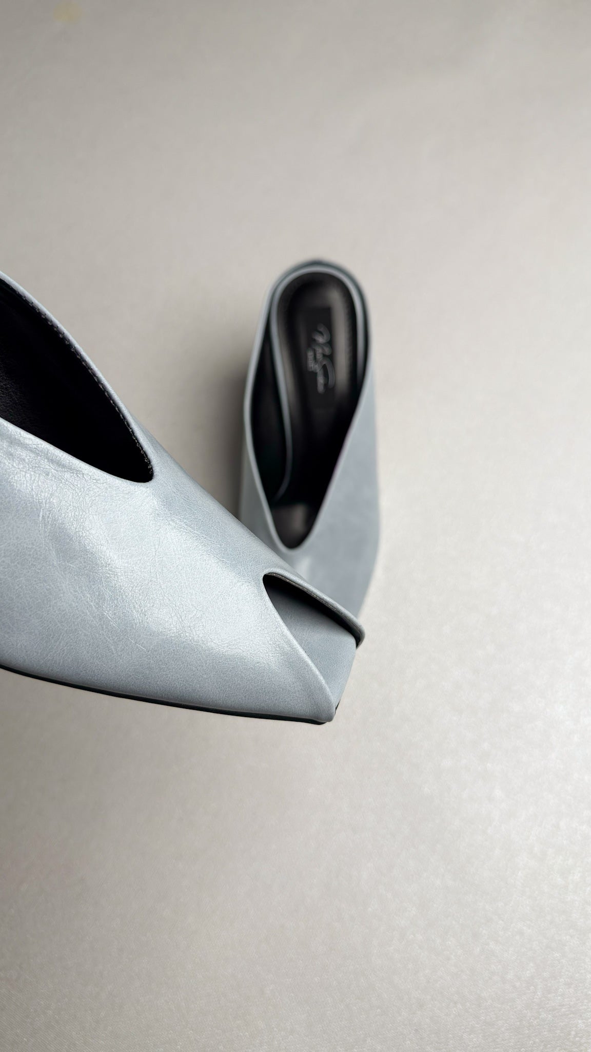 Buz Mavi Peep Toe İnce Topuklu Terlik
