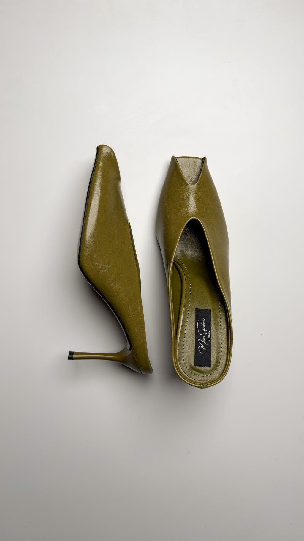 Yağ Yeşili Peep Toe İnce Topuklu Terlik