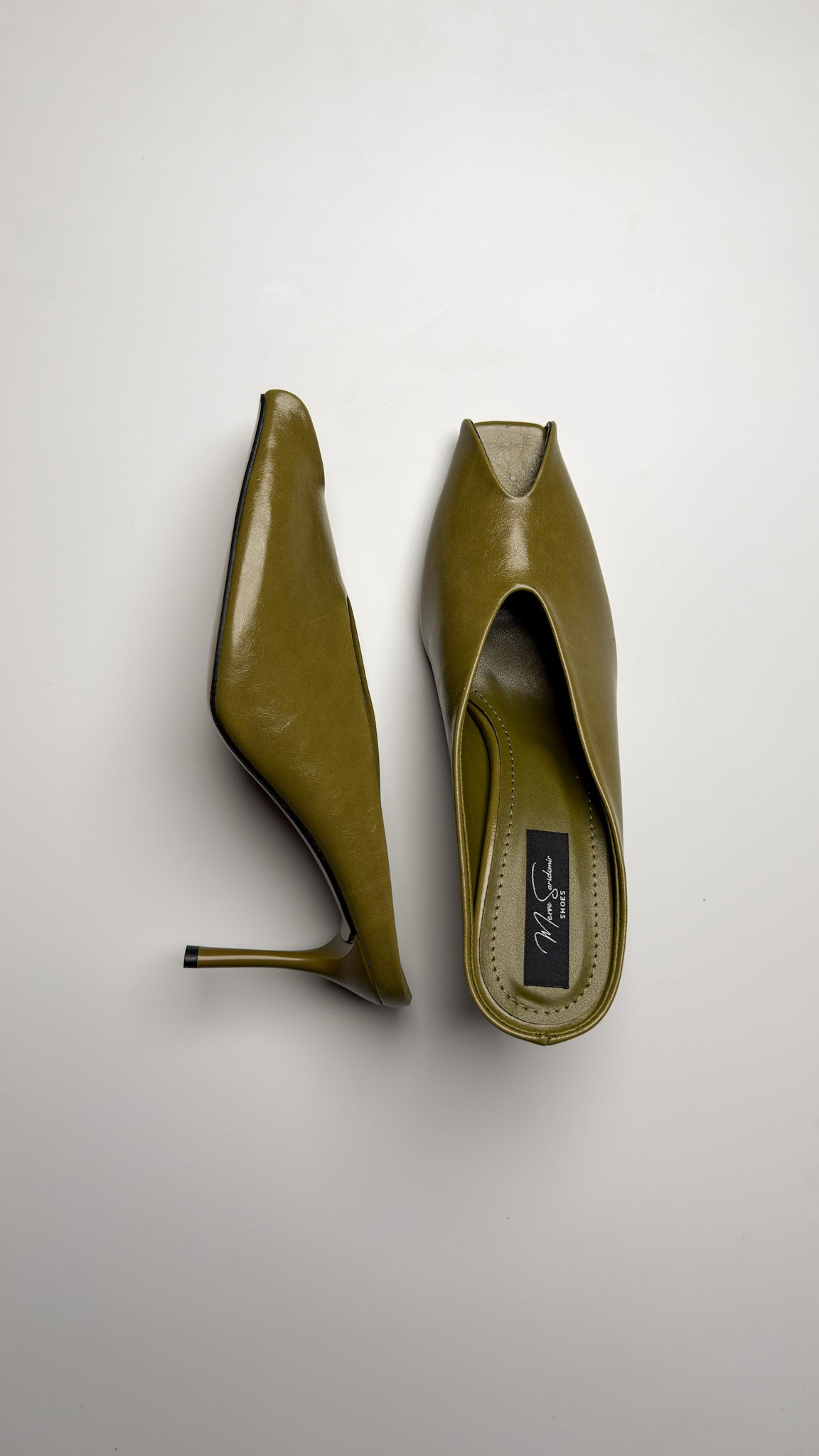 Yağ Yeşili Peep Toe İnce Topuklu Terlik