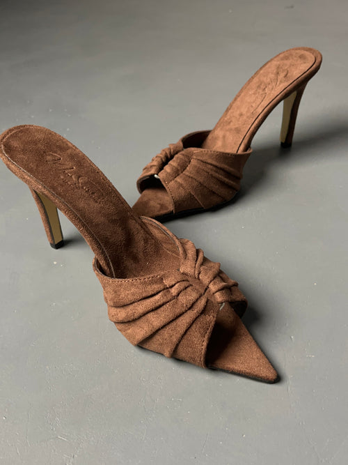 Acı Kahve Süet İnce Topuklu Terlik