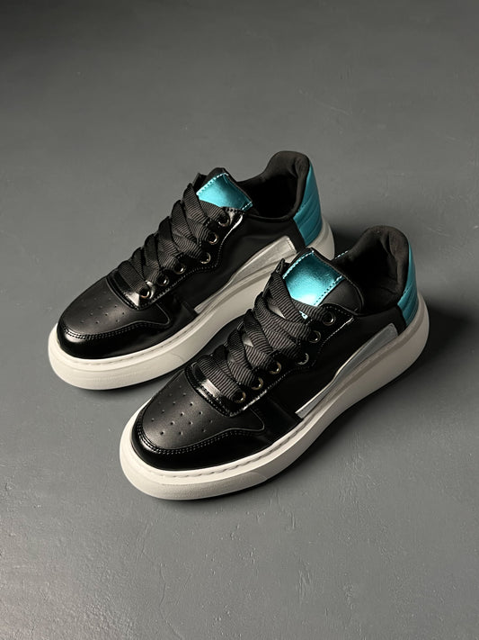 Siyah – Metalik Turkuaz Detaylı Sneaker