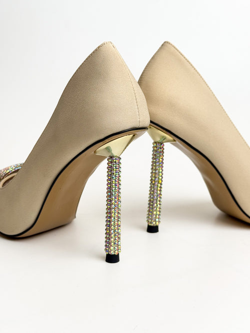 Bej Taş Tokalı Stiletto – Taş Kaplama Topuk