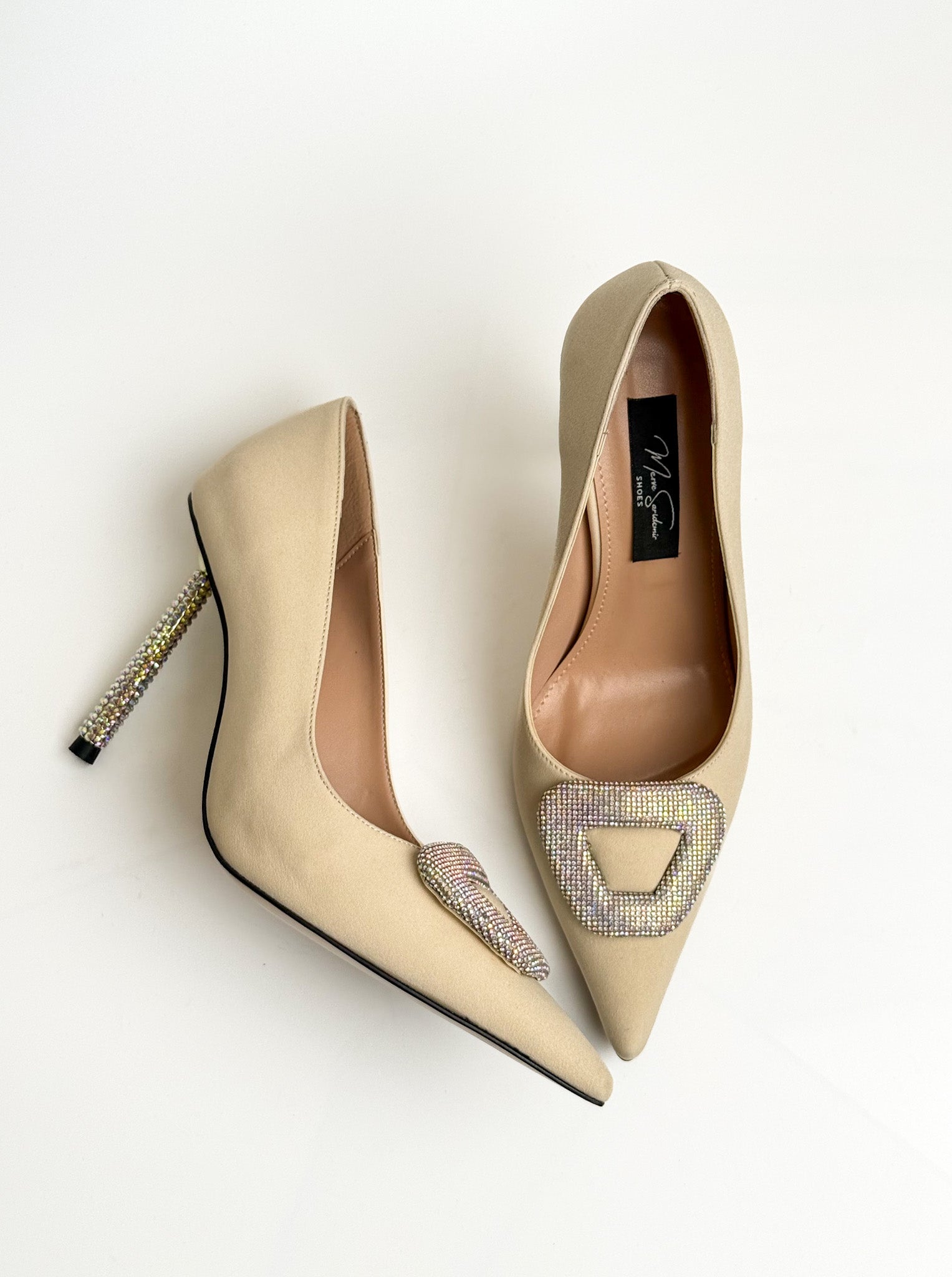 Bej Taş Tokalı Stiletto – Taş Kaplama Topuk