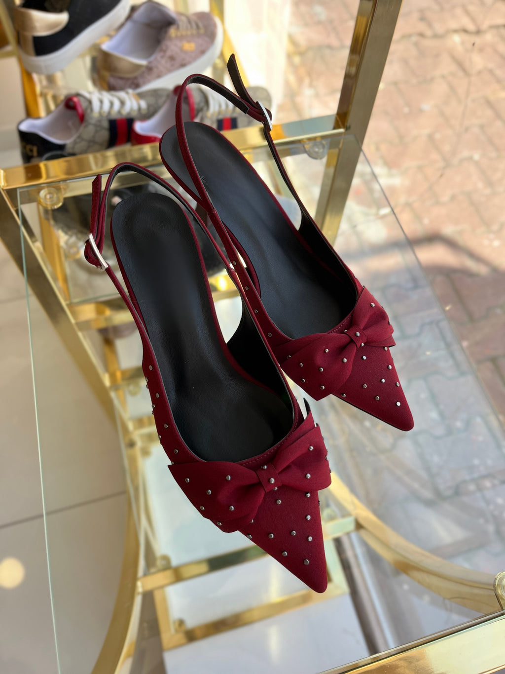 Bordo trok detaylı topuklu ayakkabı